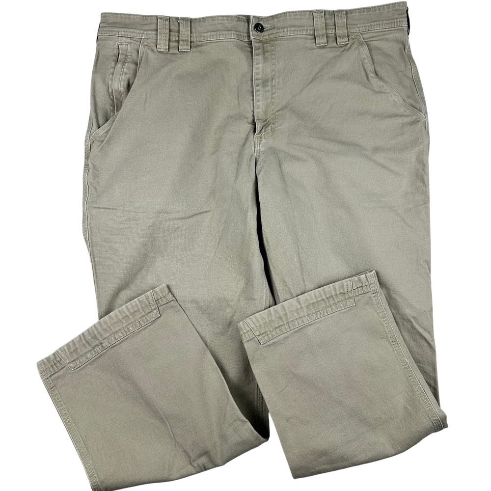 Duluth Trading Co Flex Fire Hose Work Pants Mens 42x30 Khaki Standard Fit Canvas